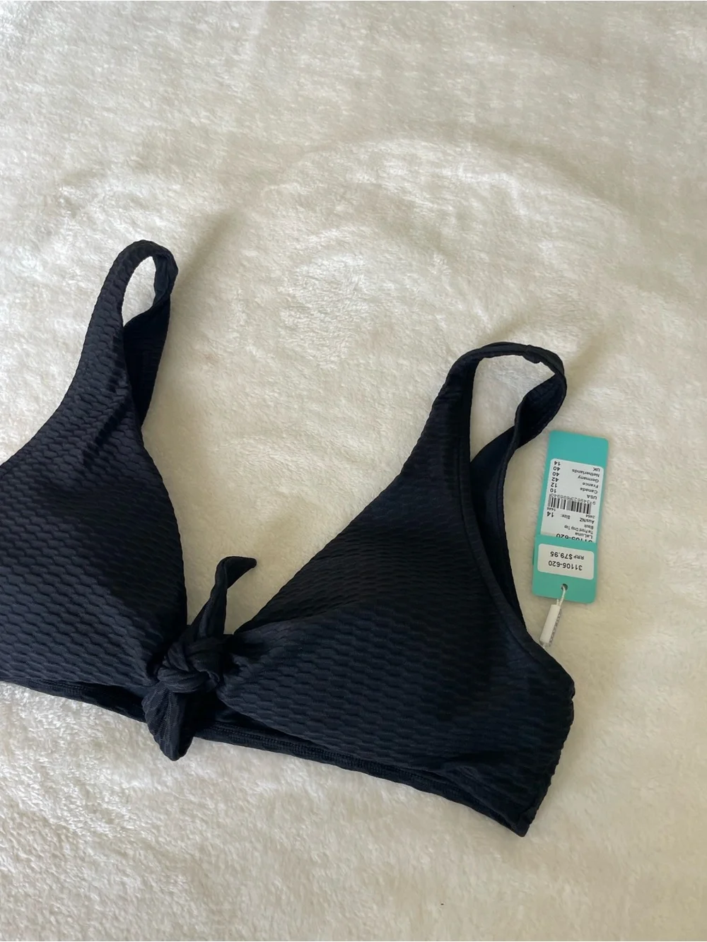 Seafolly La Luna Black Textured Knot-Front Bandeau Bikini Top